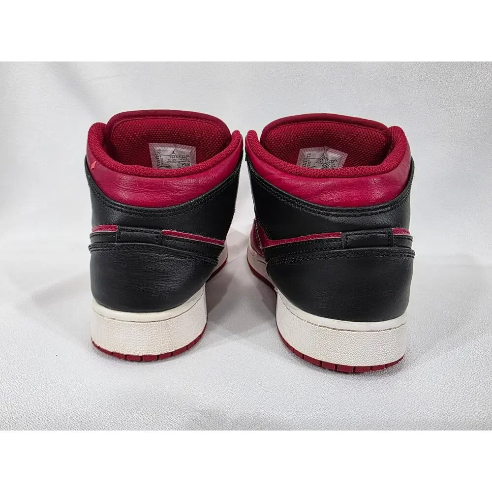 Nike Air Jordan 1 Mid Reverse Bred Big Kids Youth Size 7Y Red Black